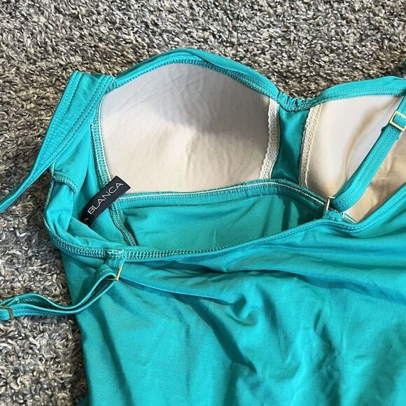 La Blanca Sz 8 One piece Swimsuit Ruched Front Sweetheart Neck Bra Green Emerald - Picture 4 of 5